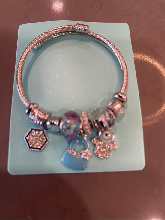Jewelry - Evil eye 🧿 Silver Charm Bracelet with Turquoise Heart and Crystal Accents